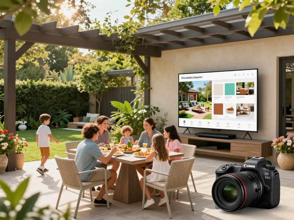 Veranda configurator showcasing a family enjoying an outdoor space with customized elements.