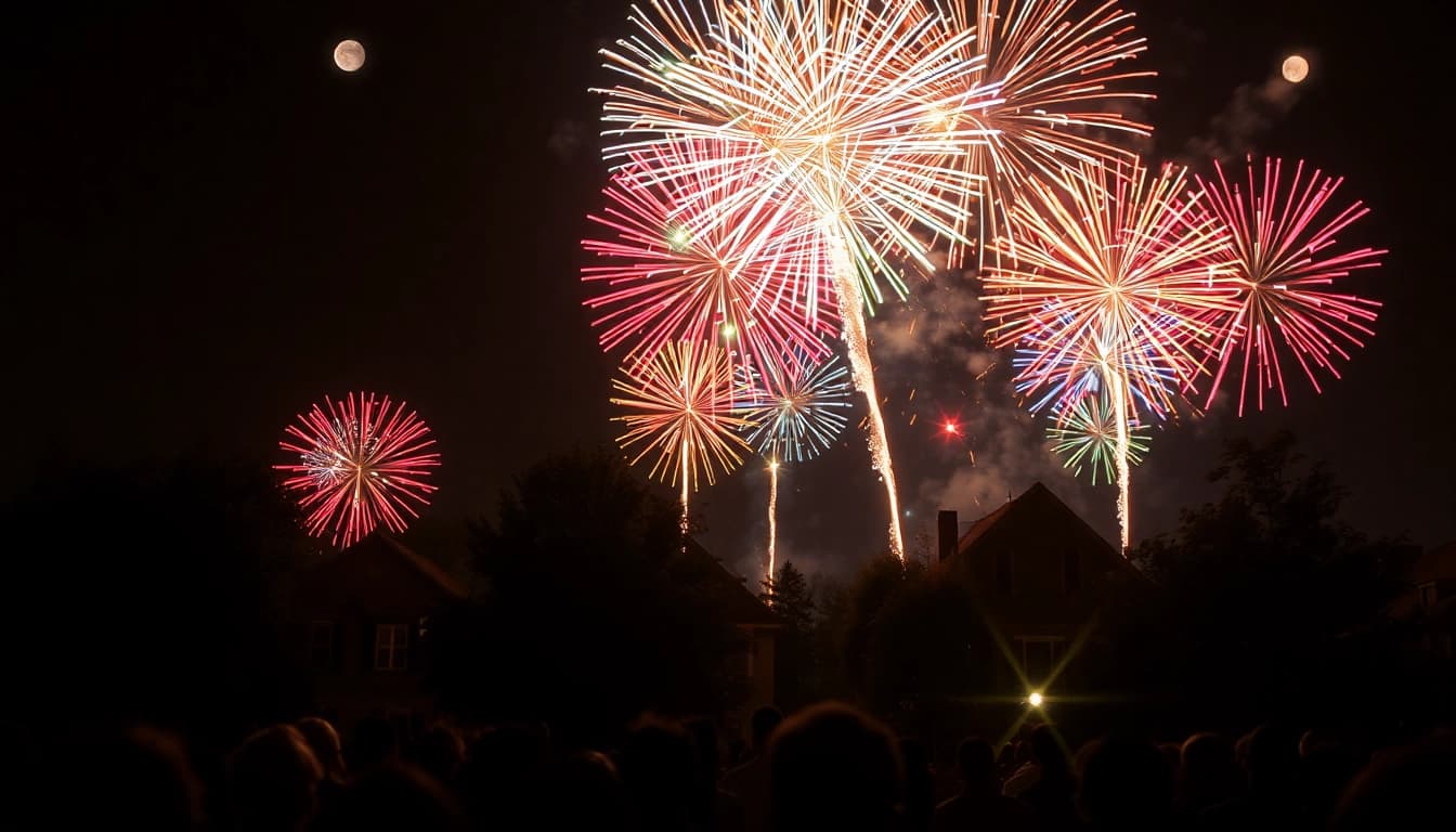 Celebrate with vibrant cheap fireworks near me lighting up the night sky.