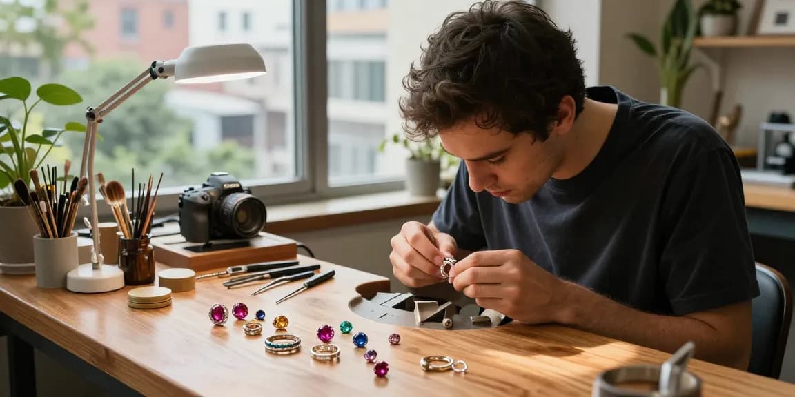 Crafting a bespoke engagement ring in a London jewellery studio with skilled artisan.