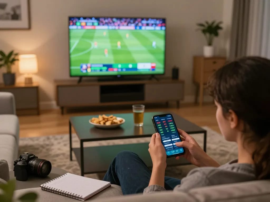 Engaging sports betting moment with cakhiatv app displayed on mobile during live match.