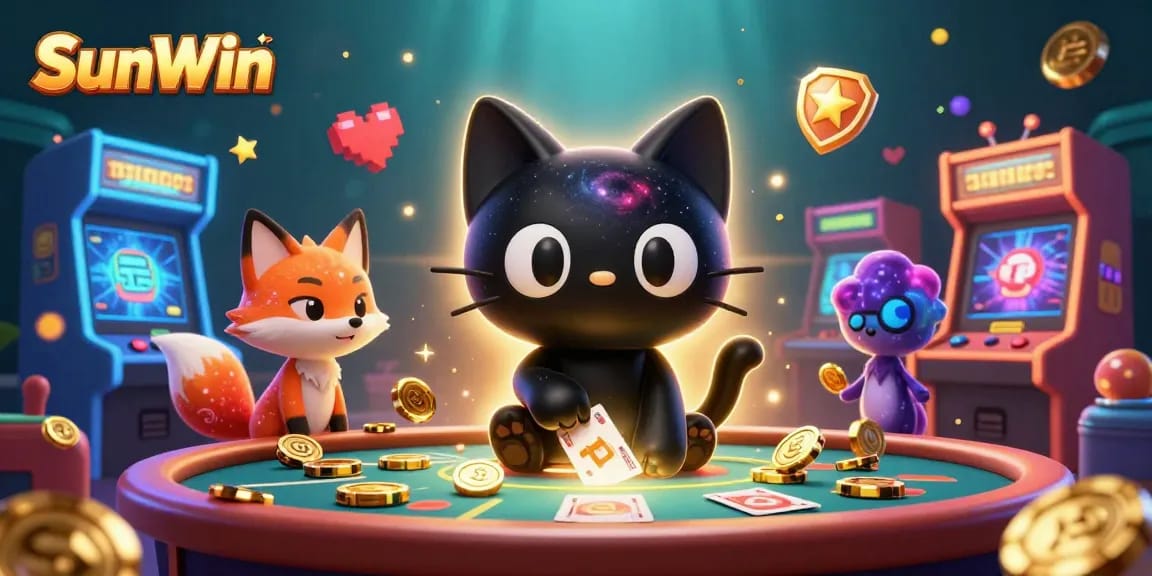 Experience the thrill of SunWin at a cosmic casino with a black hole cat and nebula fox!