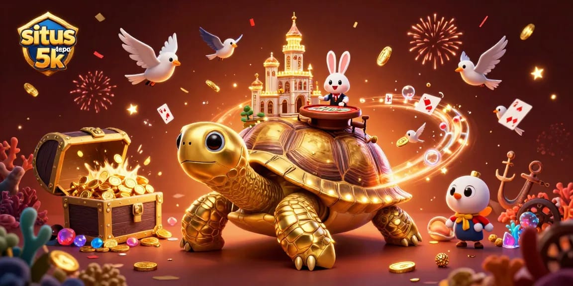 Experience thrilling action at situs depo 5k with vibrant golden tortoise casino scene.