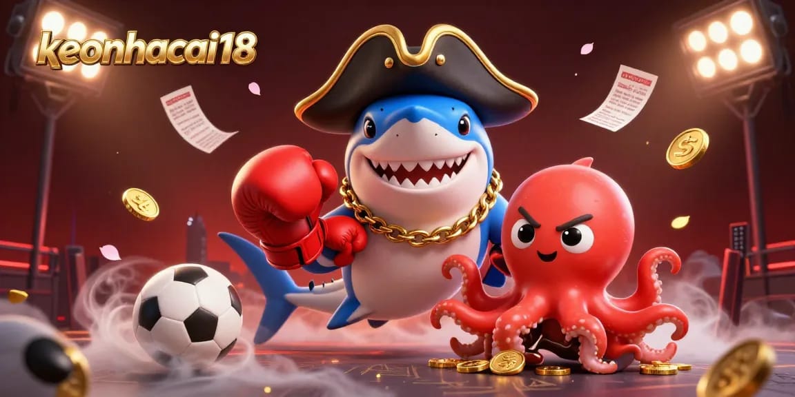Bet on keonhacai18 with a lively illustration of characters enjoying sports betting.