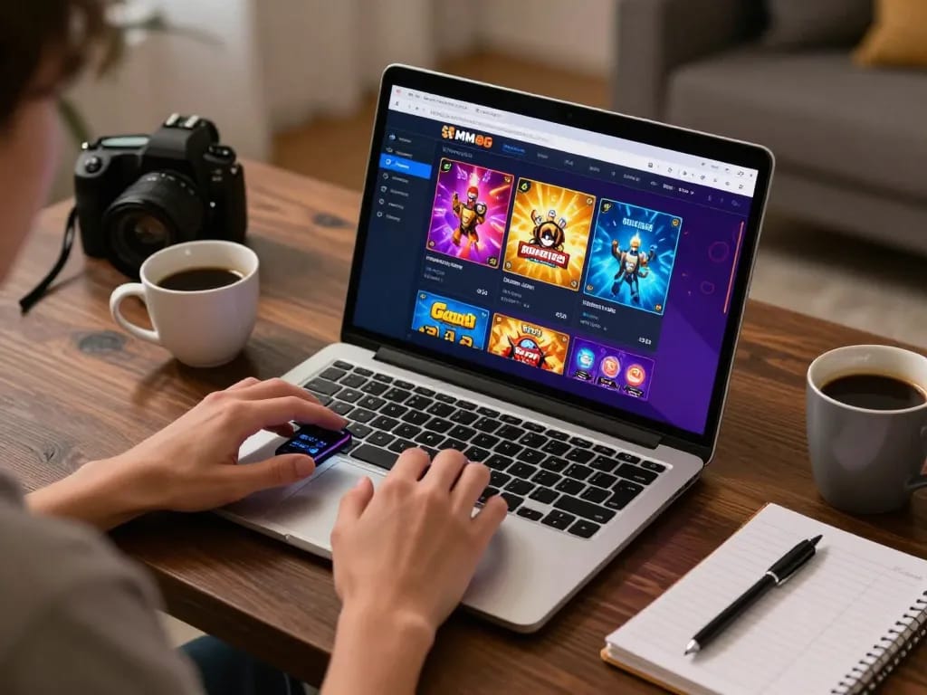 Player enjoying MM88 online casino gaming on laptop in a cozy home setting