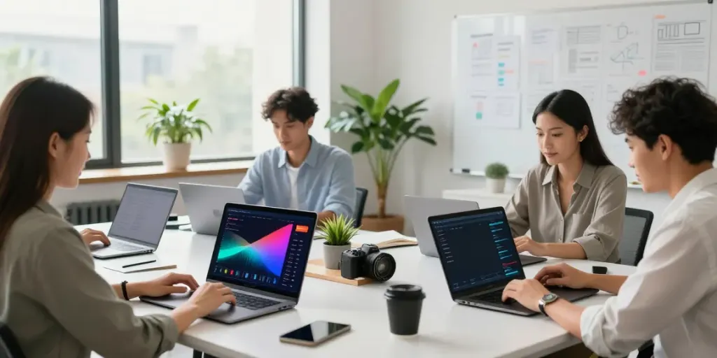 Team discussing instant indexing strategies in a modern workspace