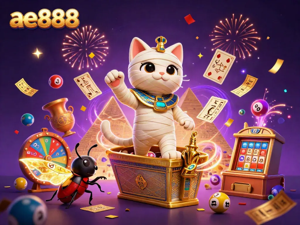 Experience ae888's thrilling online casino world featuring vibrant elements and characters in a dynamic scene.
