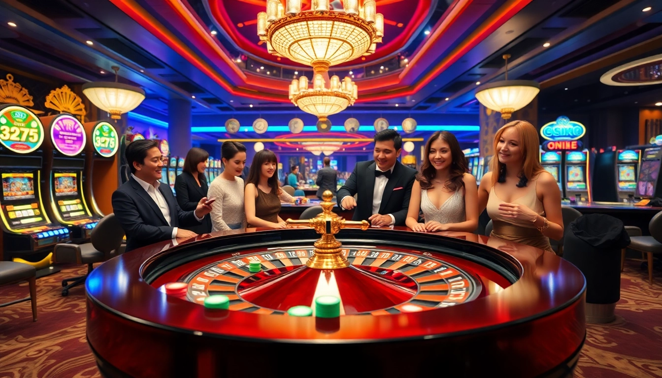 Players joyfully engaging in a game at Nhà cái OK365’s luxurious casino.