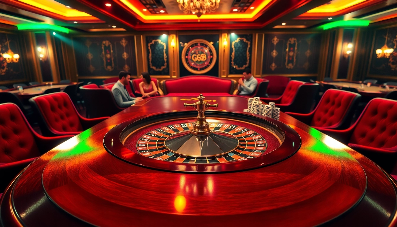 Experience the thrill of GG88 with a luxurious casino table and vibrant gaming atmosphere.