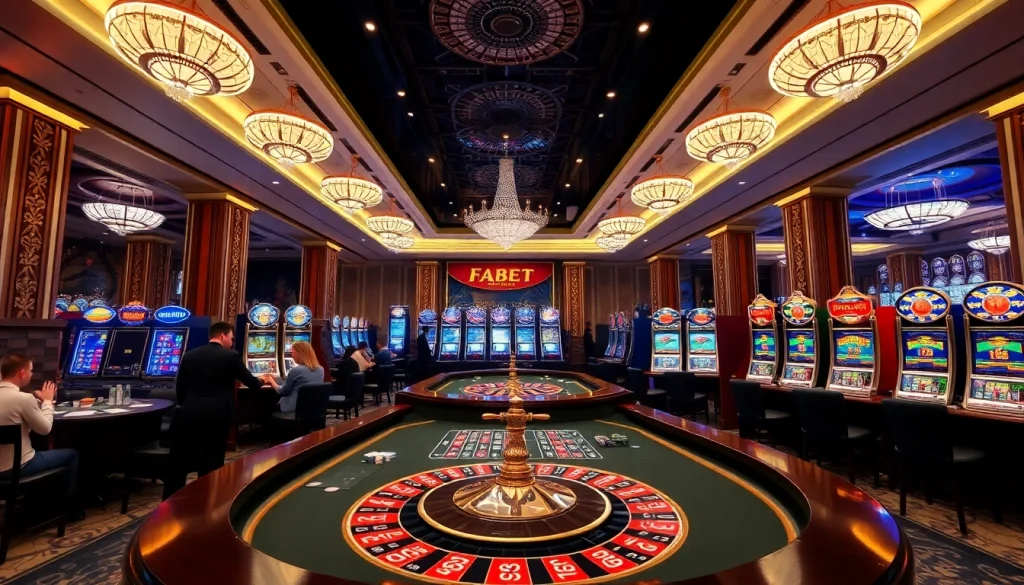 Players enjoying winning strategies at nhà cái FABET's casino tables.