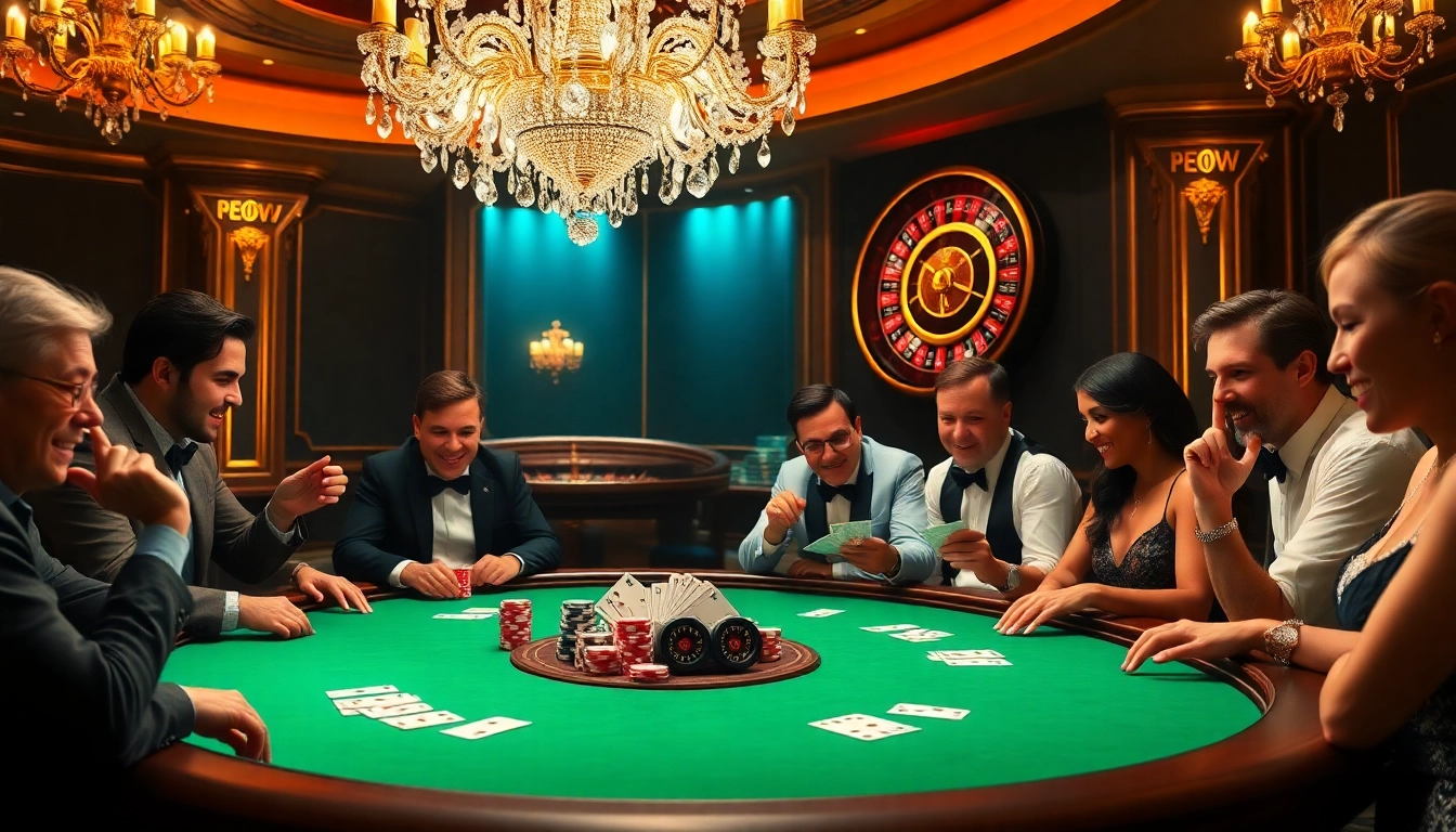 Players immerse in high-stakes poker action at fb88b.net casino, showcasing excitement and luxury.