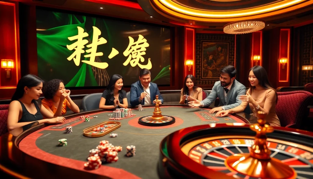 Exciting casino atmosphere with '상품권소액결제' theme, showcasing players at a vibrant gaming table.