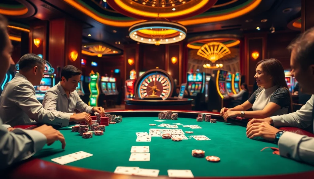 Placing bets at the high-stakes poker table on https://mm88.sh/ showcasing excitement and luxury.