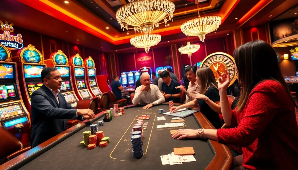 Hello88 casino scene with vibrant poker action and luxurious gaming atmosphere.