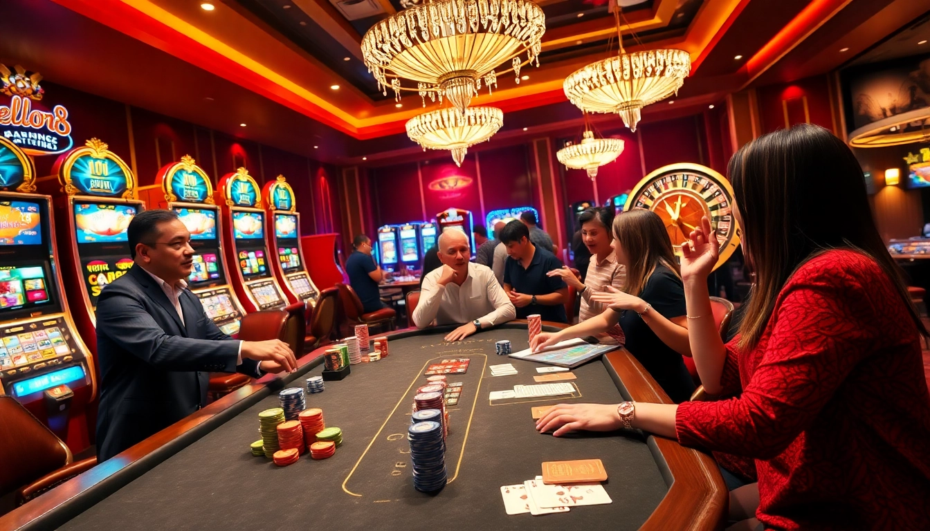 Hello88 casino scene with vibrant poker action and luxurious gaming atmosphere.