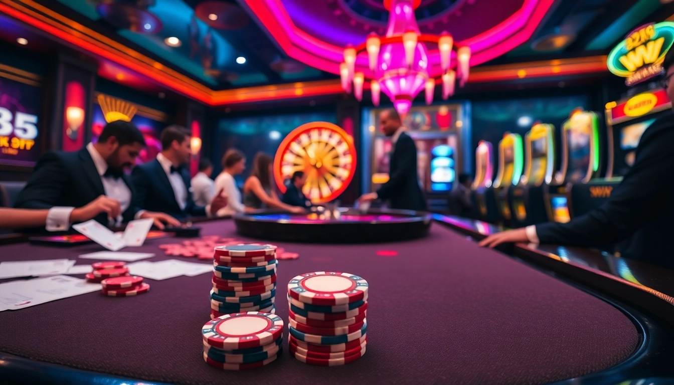 Engaging scene of gamblers at a luxurious poker table showcasing rikvip excitement and high stakes.