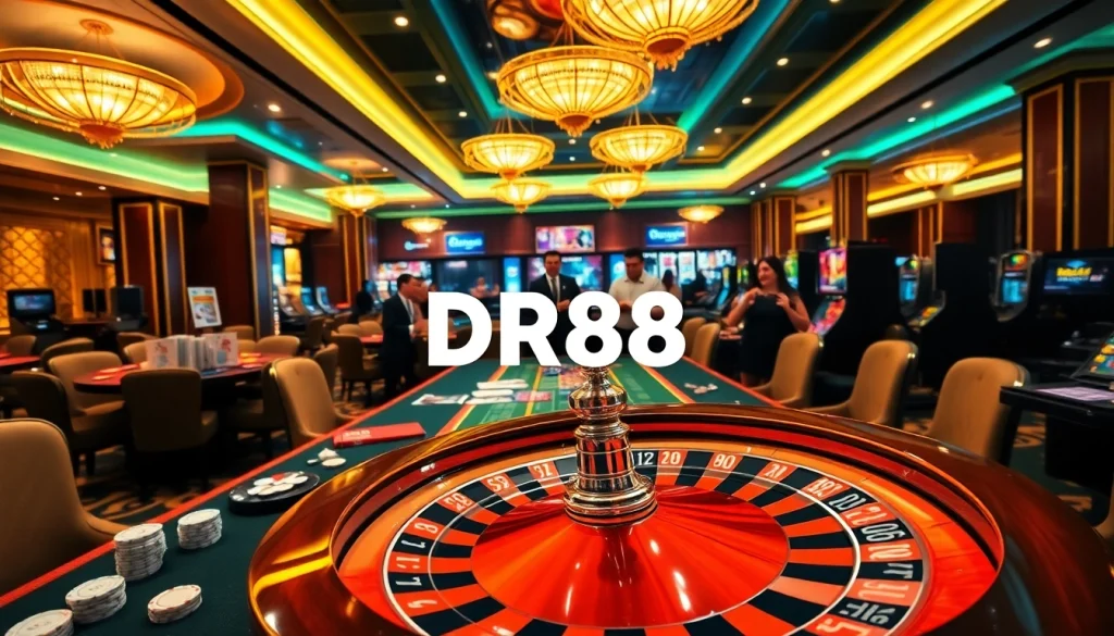 Experience thrilling casino gaming at DR88 with vibrant roulette and poker action.