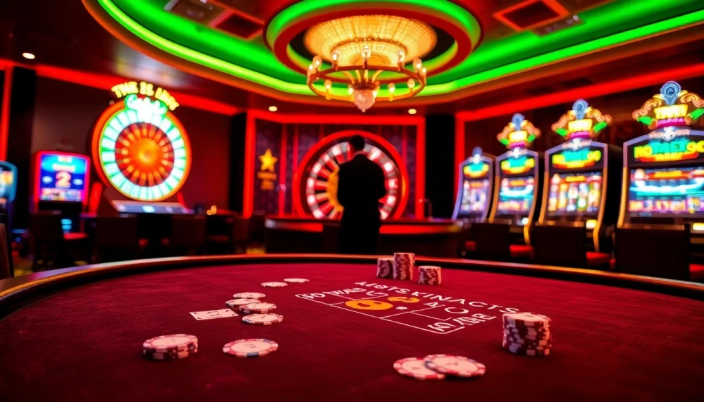 Engaging scene of players at a casino table, embodying the thrill of gambling at https://thabet.vegas/ with sophisticated atmosphere.