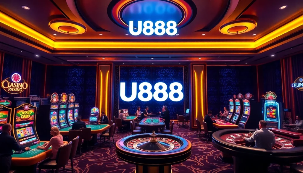 Experience the excitement of U888 Casino with players at vibrant tables and classic games.