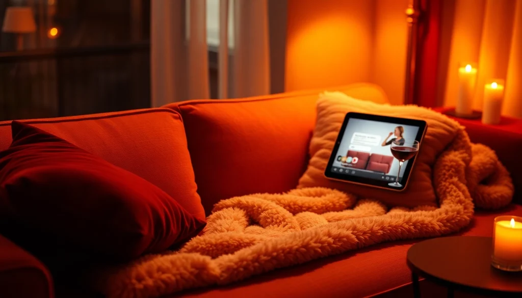 Engaging scene of ai sex chat with modern tech in a cozy, warm atmosphere.