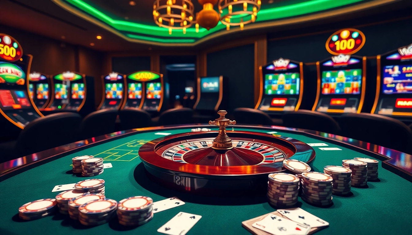 Go8 online casino features a luxurious gaming table with poker chips and cards.