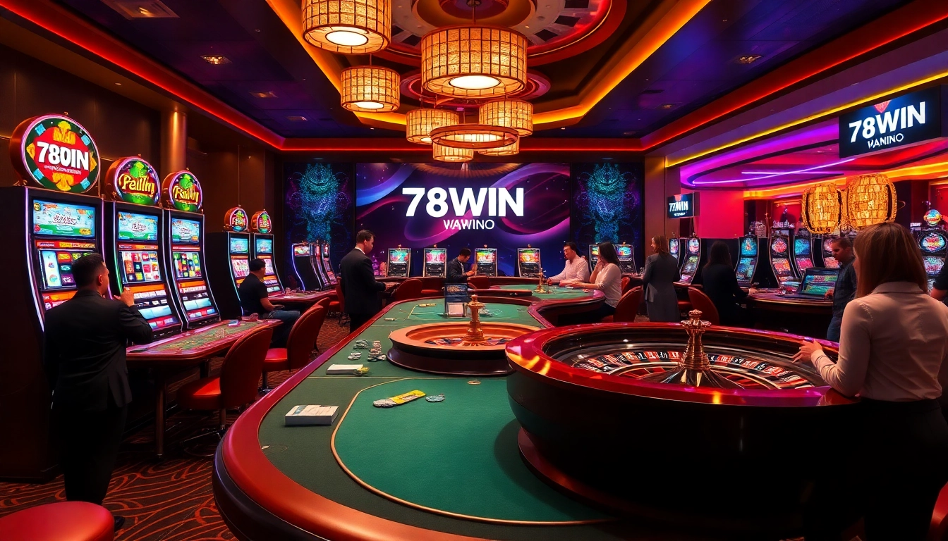 Experience the excitement of gambling at 78WIN, with vibrant slot machines and poker tables.