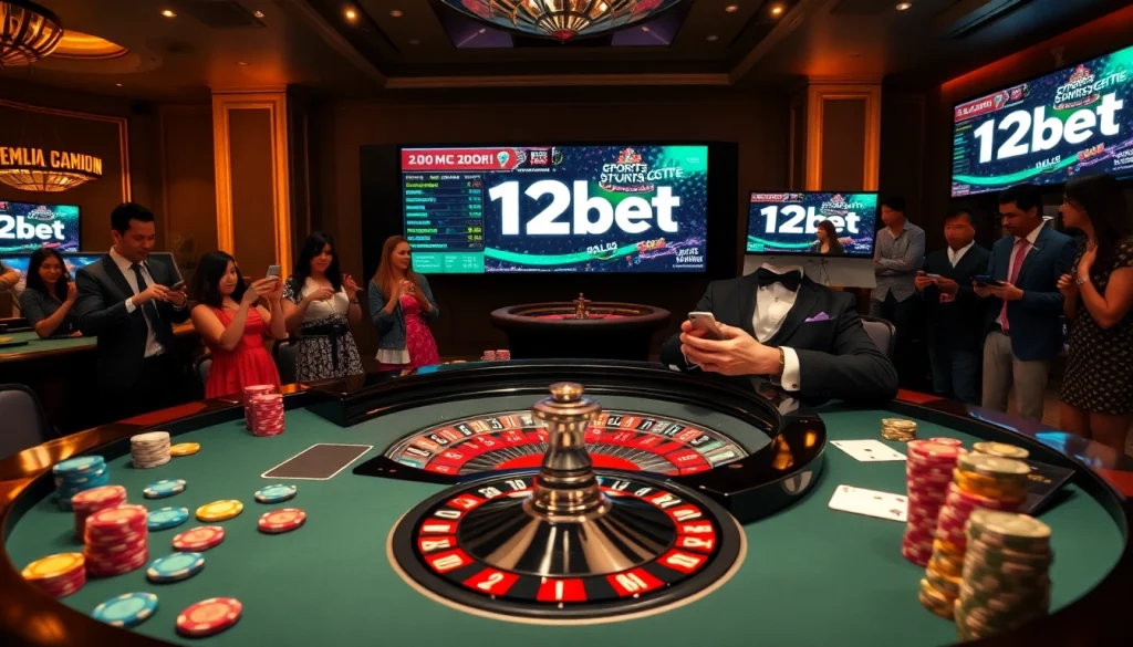 Experience the excitement of 12bet with professional live dealers at a vibrant casino table.