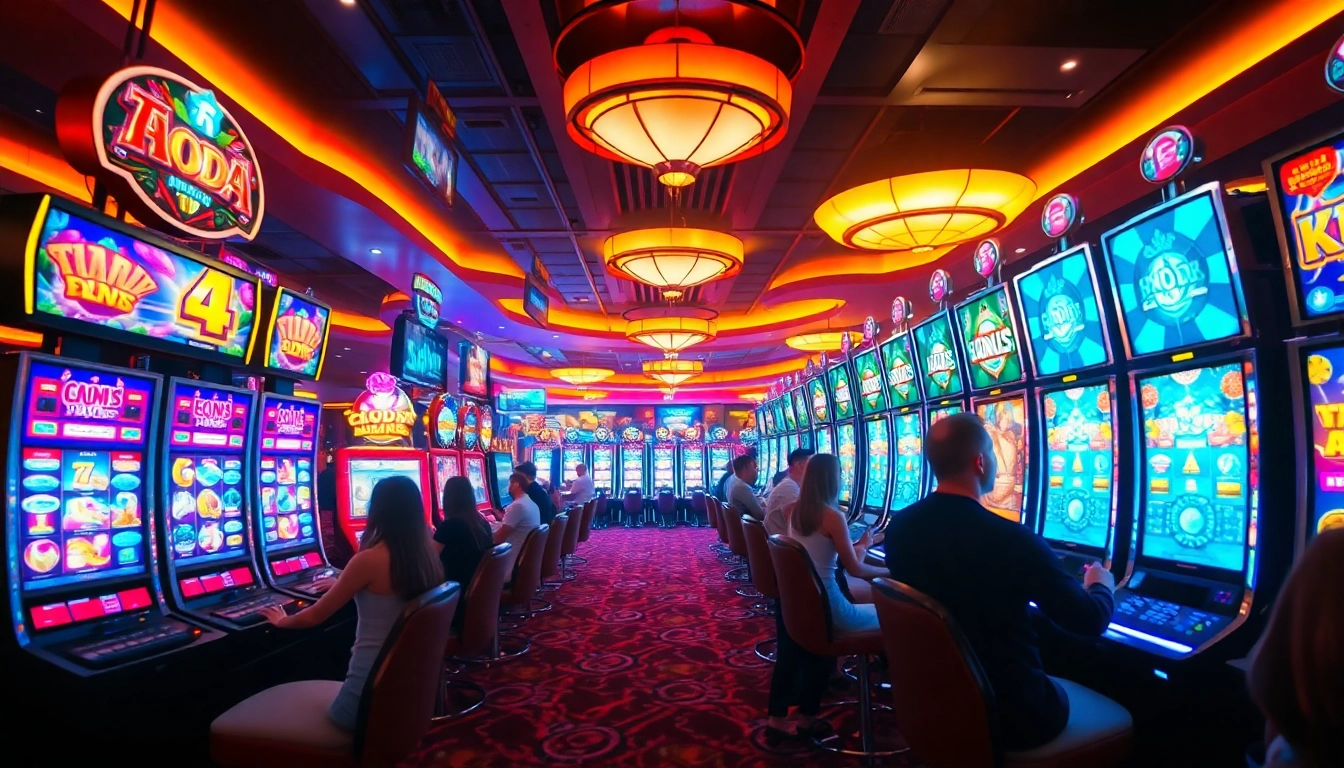 Kode4d link highlights an exciting online gaming atmosphere with vibrant slot machines and enthusiastic players.