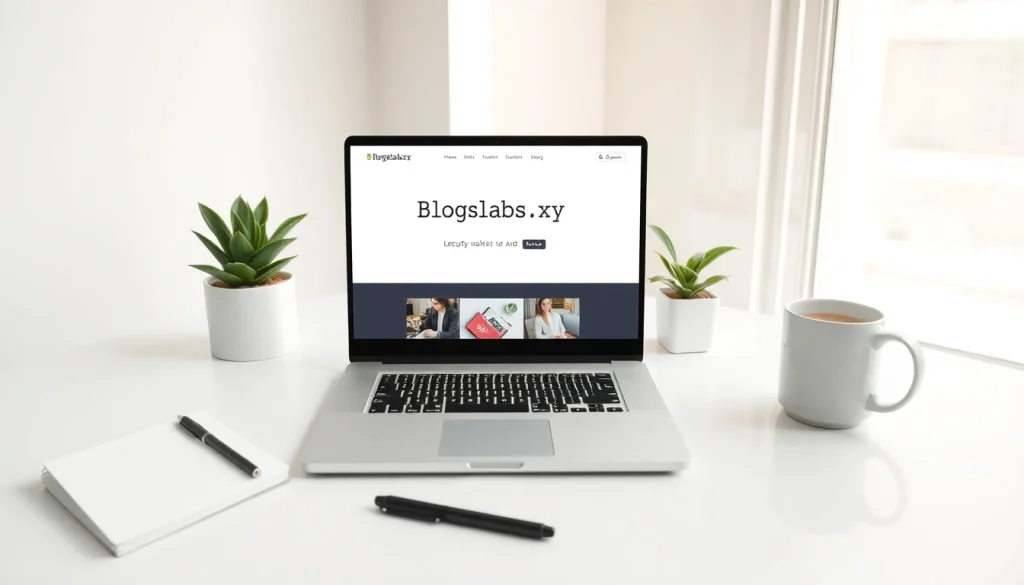 Inviting workspace featuring blogslabs.xyz on a laptop, designed for digital marketers and content creators.