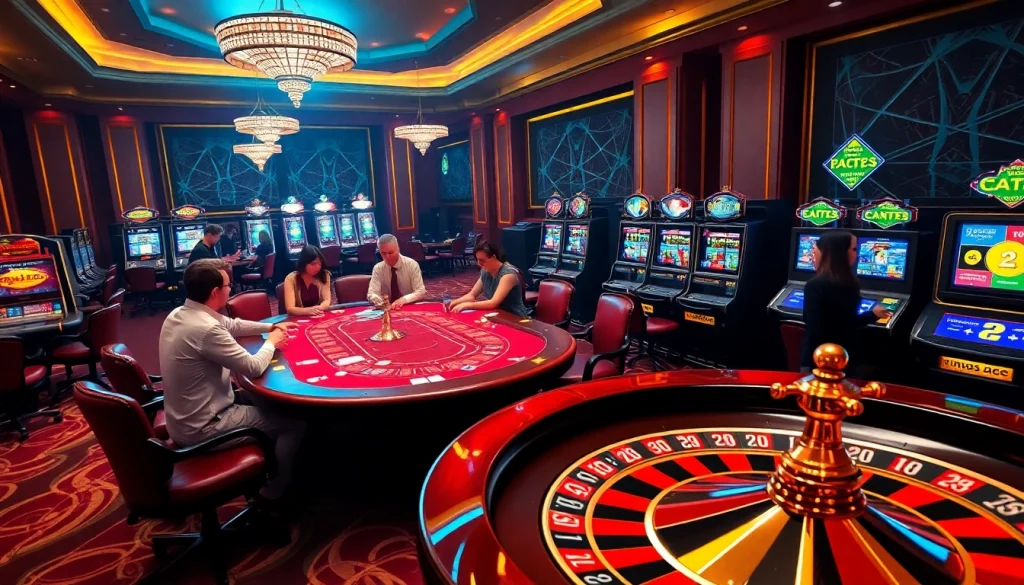 Experience the thrill of playing at https://king88b.us.com/ with luxury casino elements like poker tables and roulette wheels.