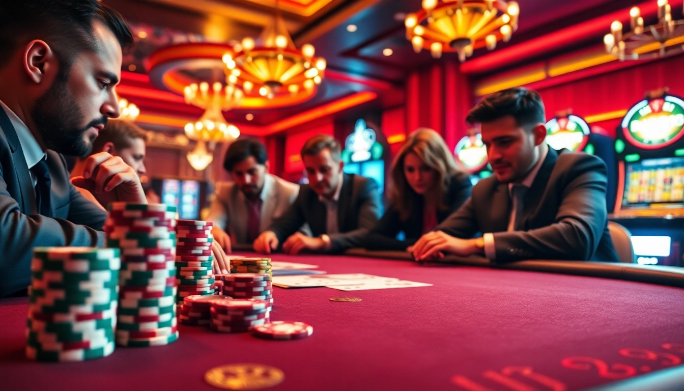 Players enjoying a poker game at UU88 casino, showcasing excitement and luxury in the betting atmosphere.