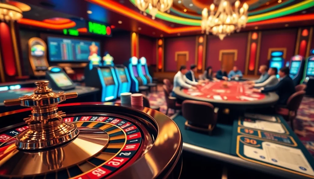 MM88 offers a thrilling casino experience with vibrant poker chips and roulette tables.
