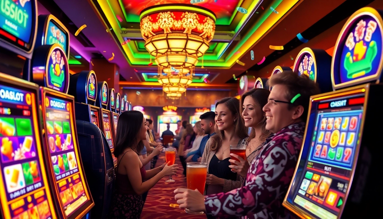 Exciting scene of players enjoying the doaslot slot in a vibrant casino environment, evoking luxury and fun.