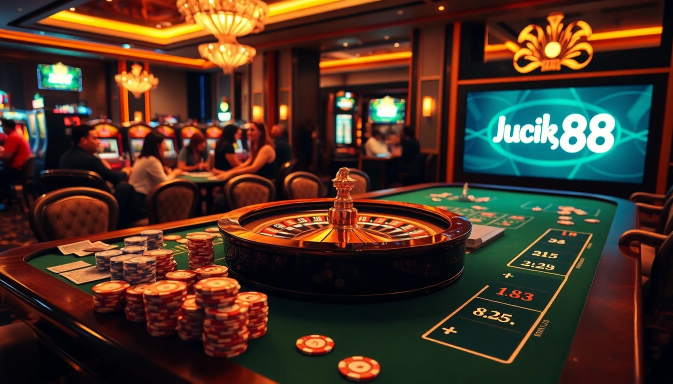 Exciting gaming experience at lucky88com.me featuring poker chips and roulette wheel in an elegant casino.