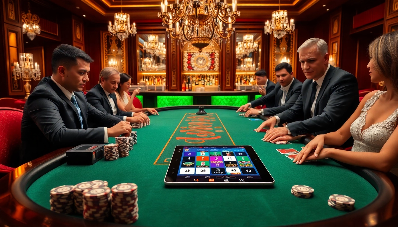 Poker players strategizing at a high-end table while enjoying the innovations of https://22bet.style in the background.