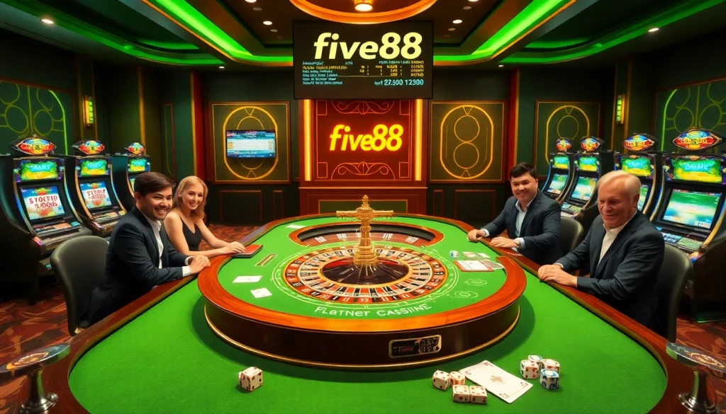 Exciting roulette action at five88 casino with players engaged in high-stakes bets.