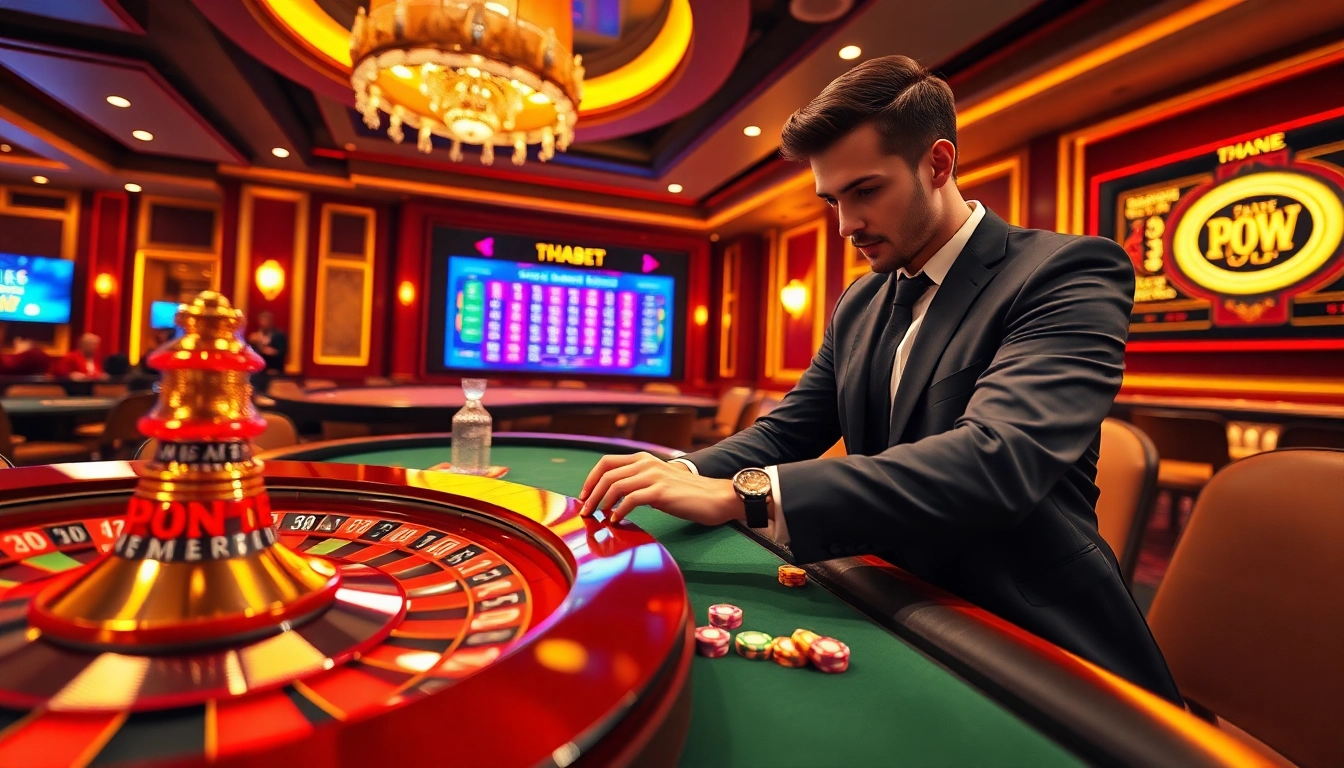 Engaging players at THABET casino, featuring roulette, poker chips, and betting screens.