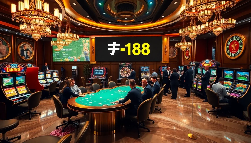 Engaged gamblers at a poker table representing แบรนด์ F168 in a luxurious casino setting.