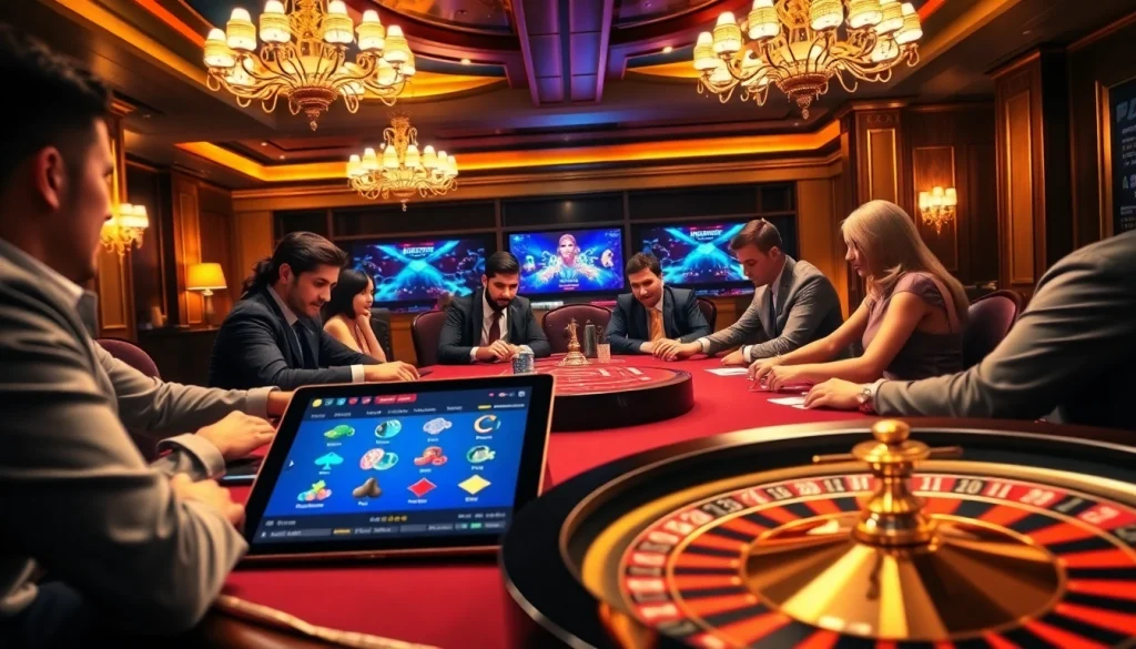 Engage in thrilling games at https://vnew88.vip/ with vibrant casino visuals, poker chips, and roulette wheel.
