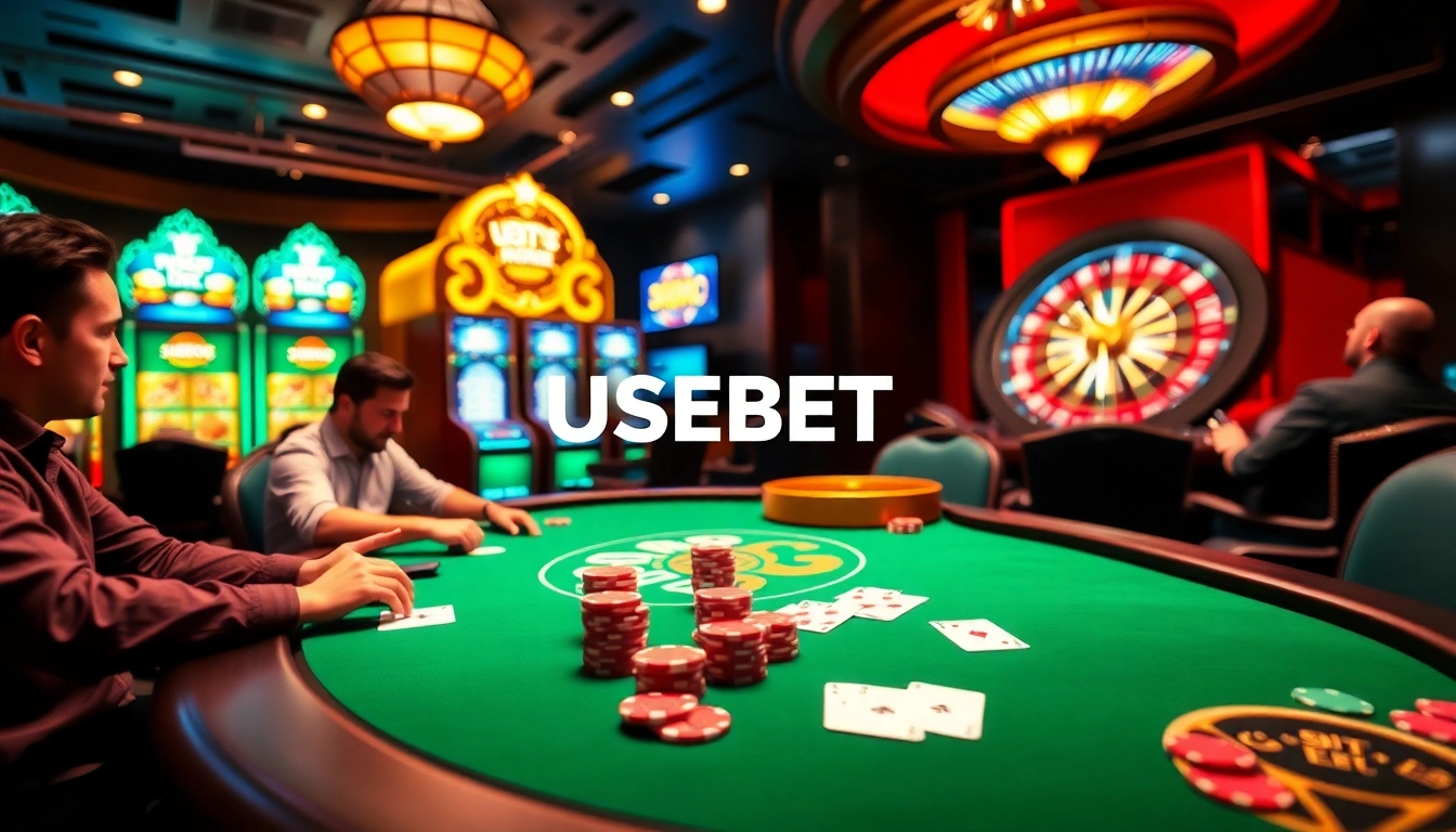 USBET poker table action with vibrant chips and cards, showcasing excitement in gameplay.