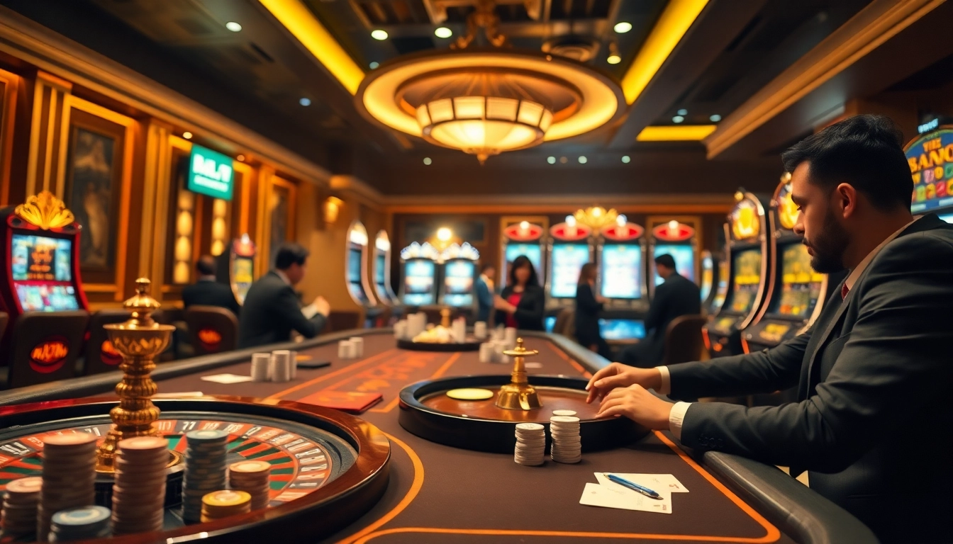 Experience the excitement of gambling at nhà cái uy tín BL555 with vibrant casino tables and players.