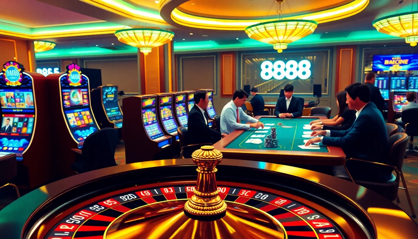 Experience the thrill of gaming at MM88 with vibrant casino tables and active players.