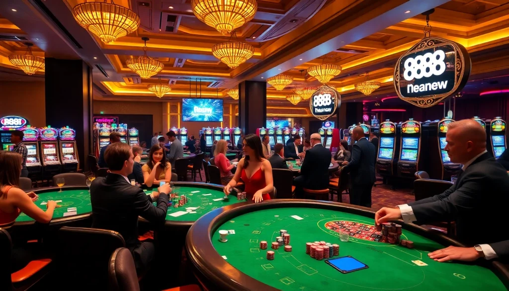 Experience the excitement of 888new with players at vibrant casino tables.