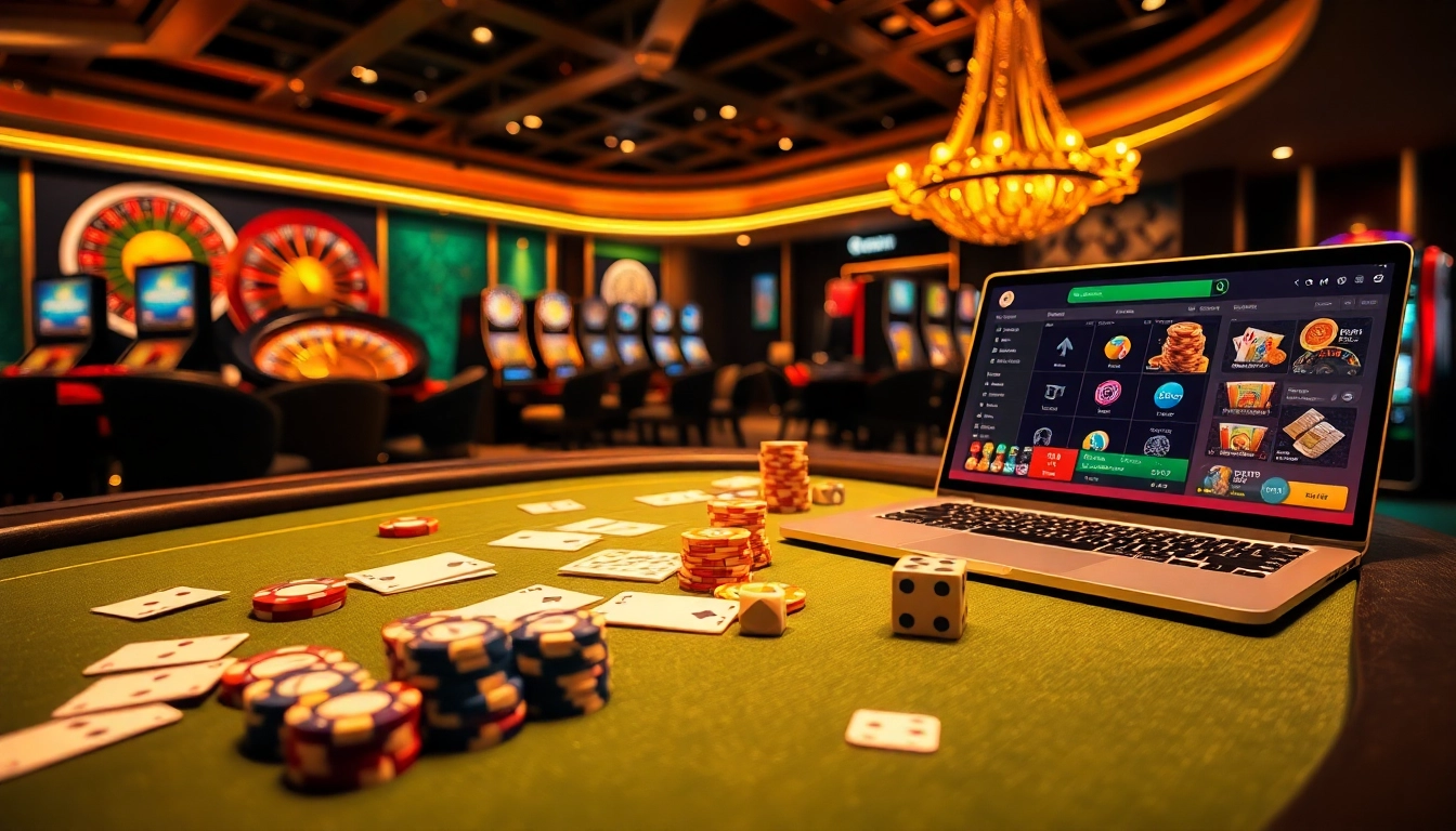 The vibrant casino scene highlights nhà cái hello88 with engaging poker tables and luxurious slot machines.