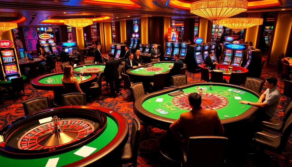 Join the excitement at 789club with vibrant casino tables and glamorous game elements.