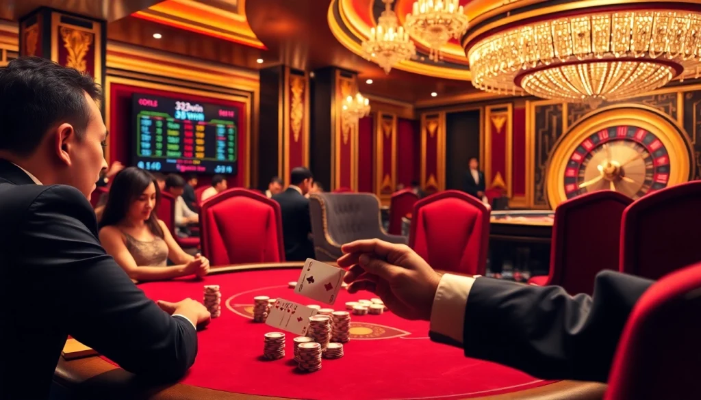 Experience the excitement of 33win at a luxury poker table with chips and winning cards.