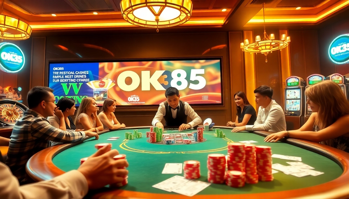 Engage with the vibrant atmosphere of OK365's luxury casino experience, featuring poker action and dynamic promotions.