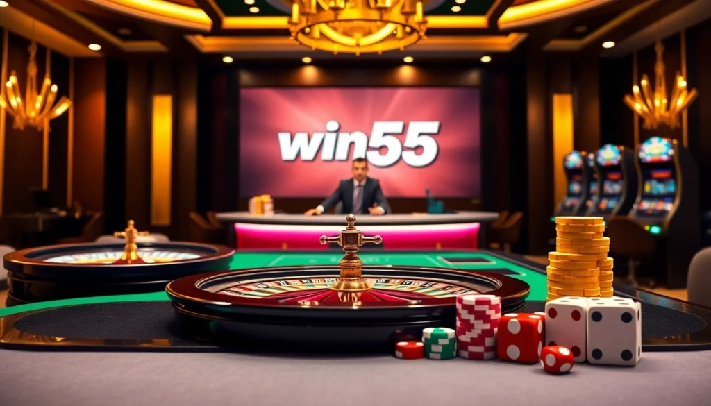 Enjoying a thrilling game at win55 casino with vibrant tables and professional dealers.