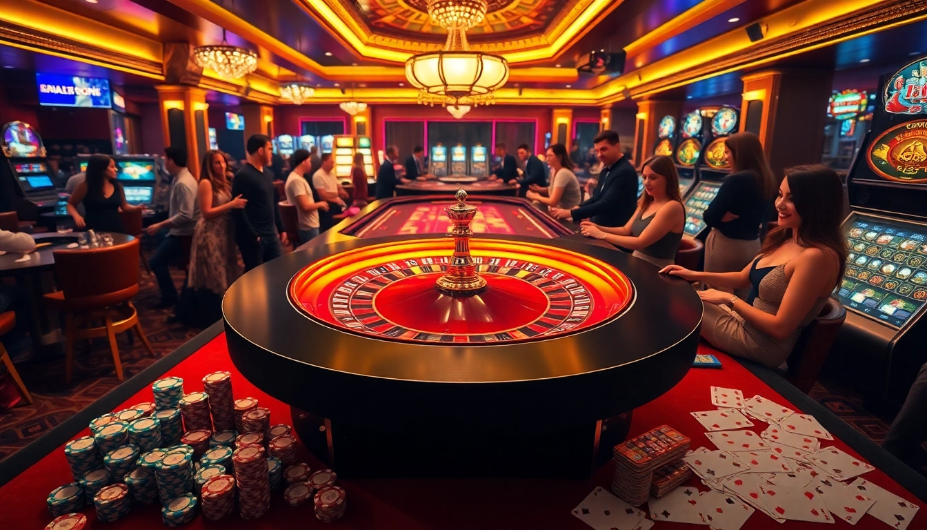 Experience the excitement of 789club with a lively casino scene featuring roulette, chips, and cards.