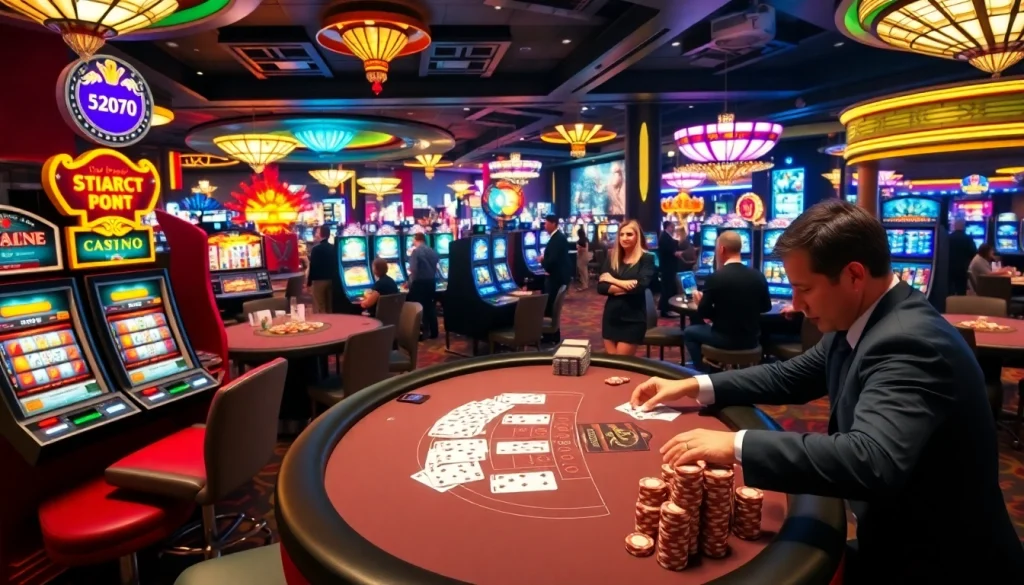 Betting at a blackjack table in a lively casino environment showcasing 5z777 excitement.