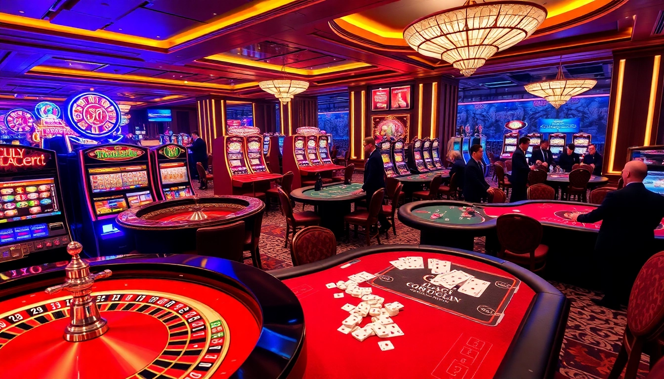 KJC Casino scene featuring professional dealers and vibrant gambling elements.